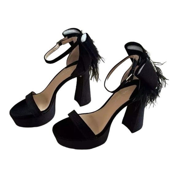 Antonio Melani Janie Black Velvet Platform Angel Rhinestone Bow Feather Size 7.5 - Picture 15 of 16